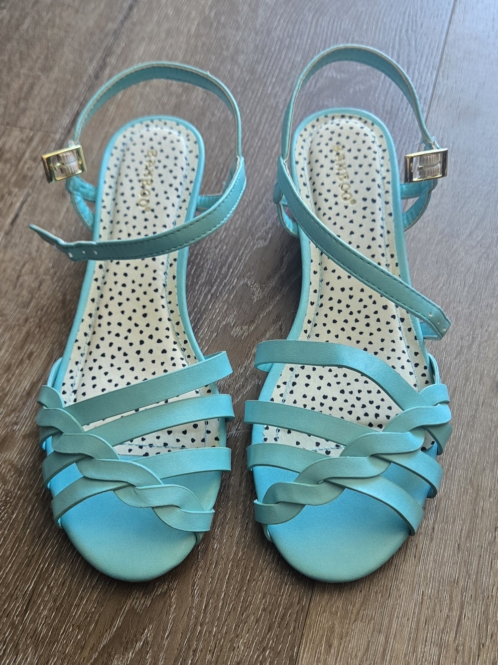 Bamboo Aqua Blue Strappy Low Wedge Sandals-Size 8